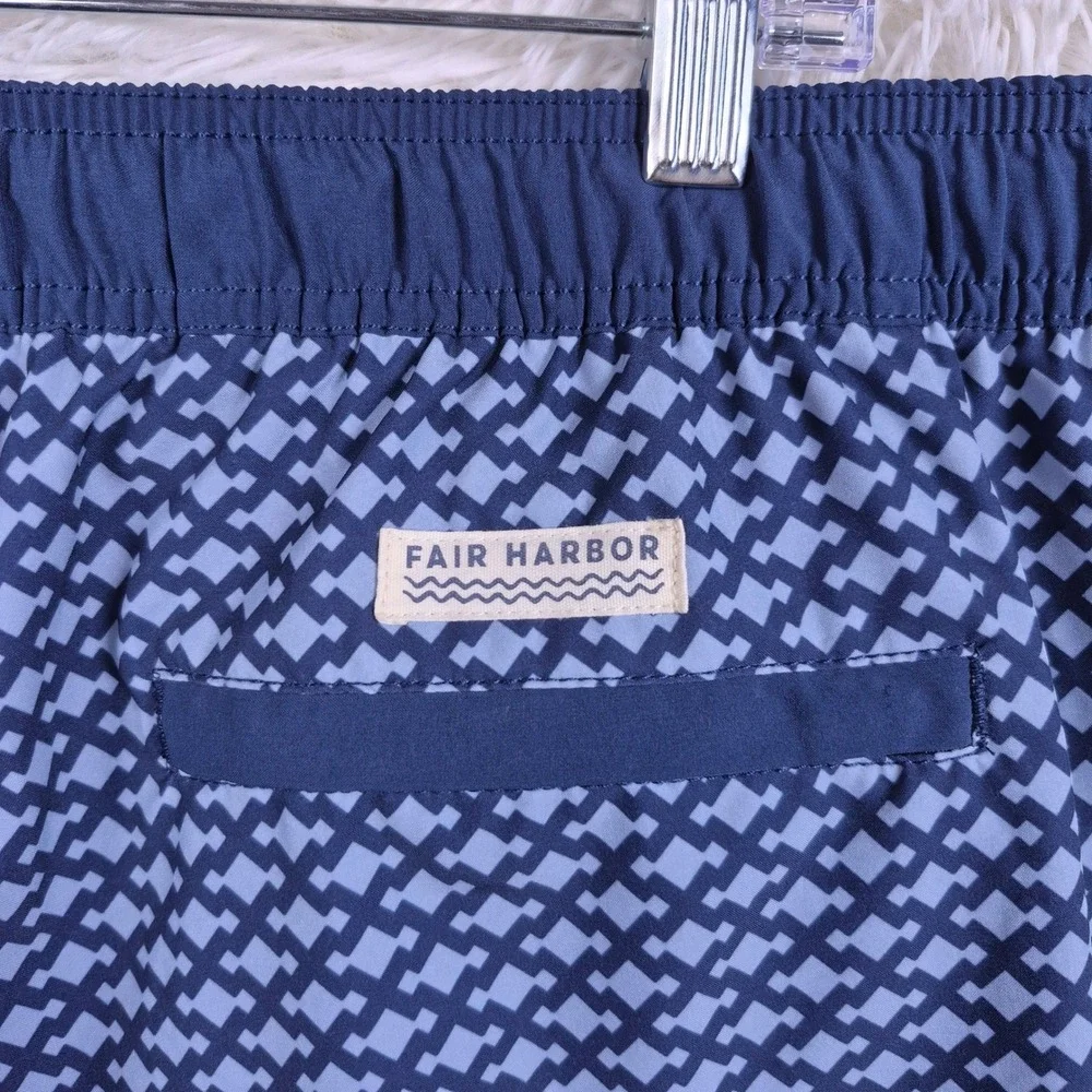 Fair Harbor Mens XXL Blue Geometric BreezeKnit Liner Swim Trunks Shorts